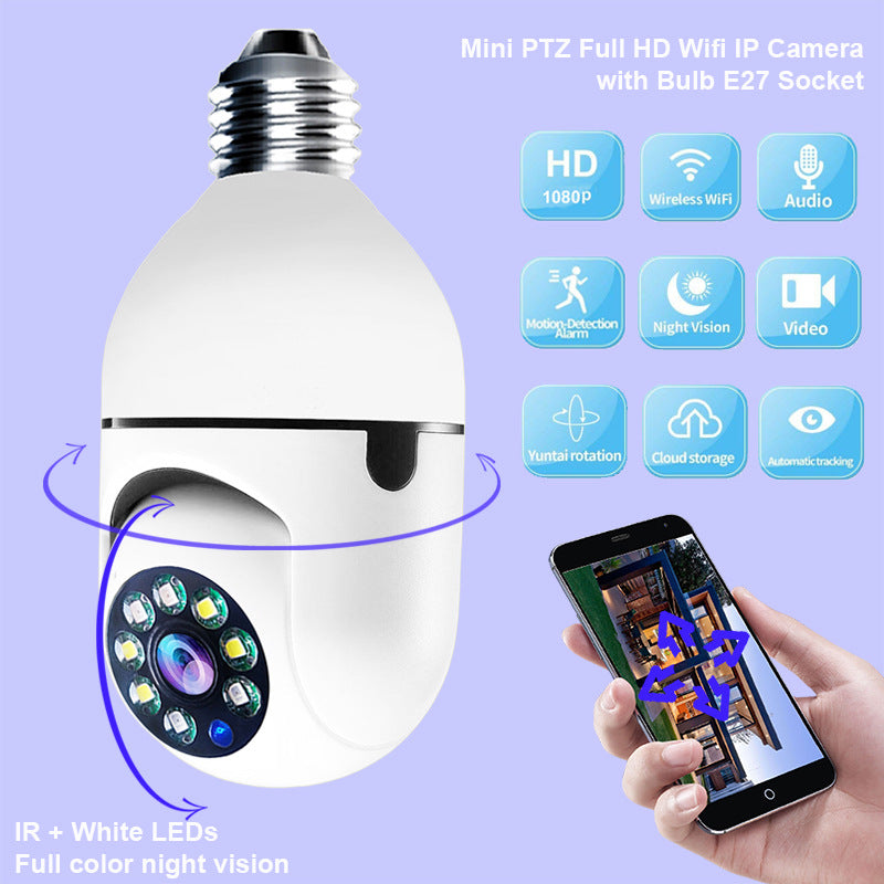 Telecamera Lampadina WiFi - CAMERA 1080P Bulbo 4X Zoom Camera E27 Home 5GWiFi Alarm Monitor