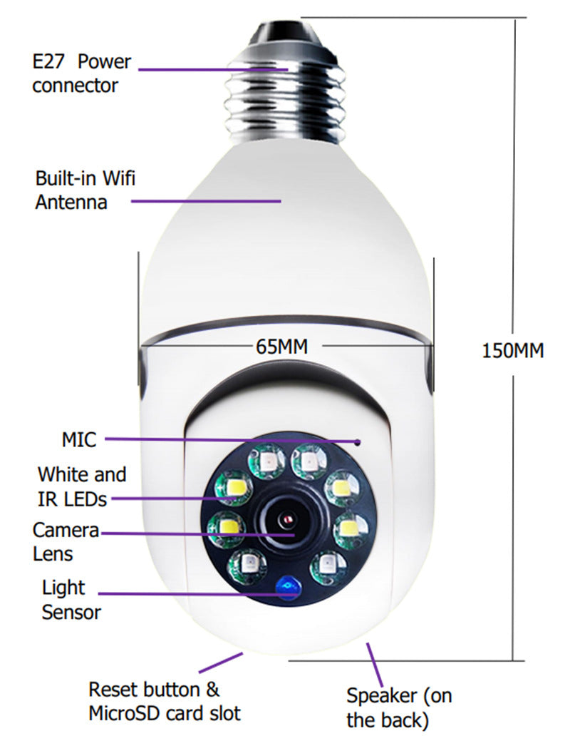 Telecamera Lampadina WiFi - CAMERA 1080P Bulbo 4X Zoom Camera E27 Home 5GWiFi Alarm Monitor